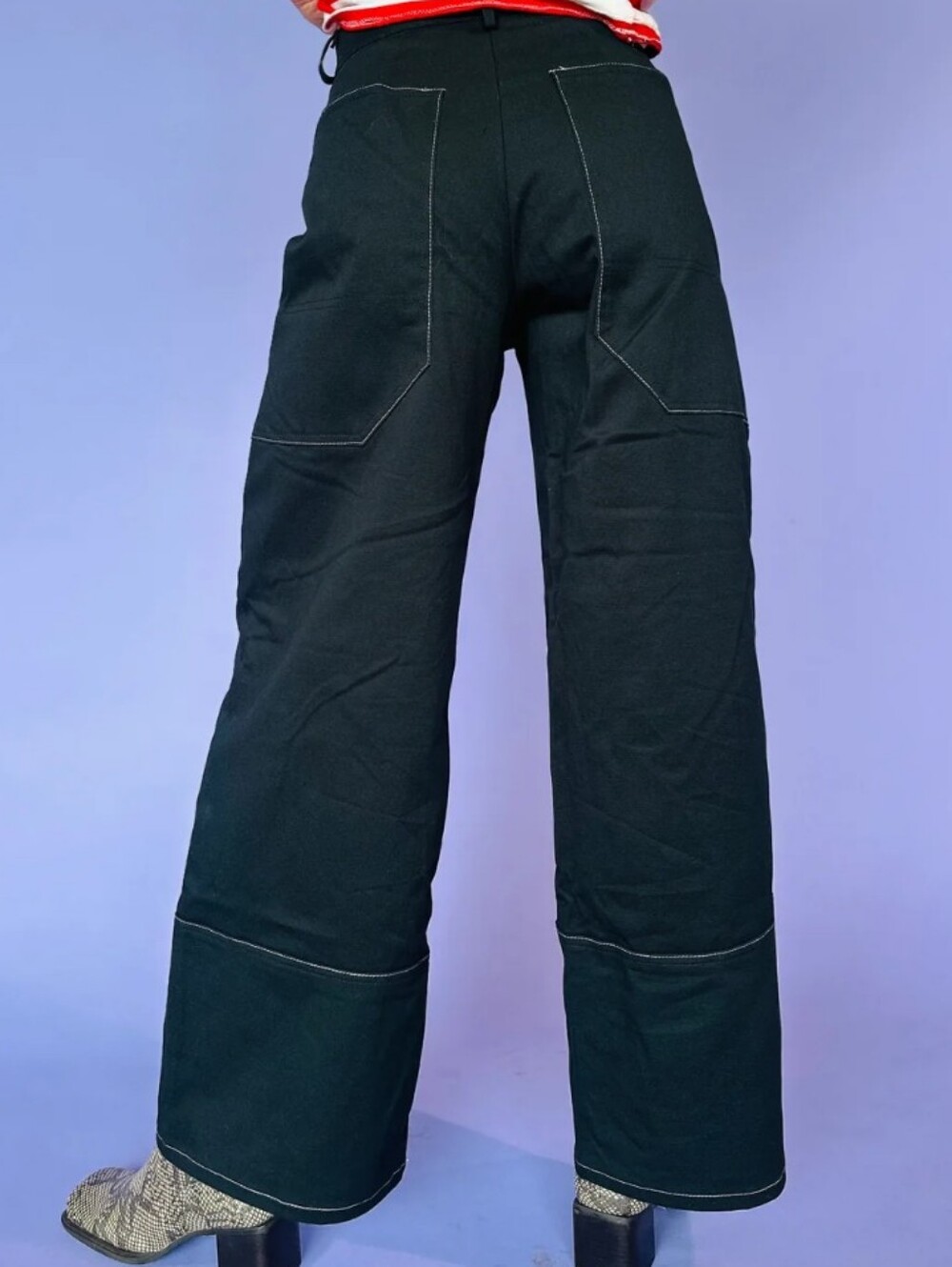 Nooworks Black Wide-Leg Utility Pants with Contrast Stitching - Picture 3 of 6